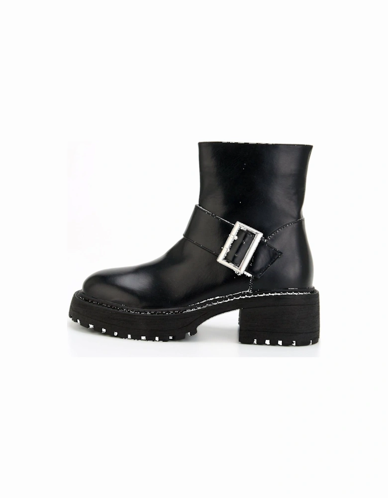 Apple Buckle Ankle Boot - Black