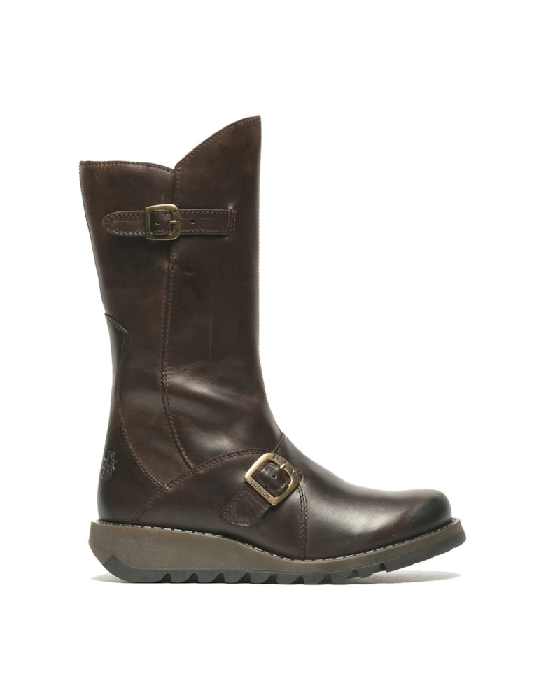 Mes 2 Leather Buckle Detail Calf Boots - Dark Brown