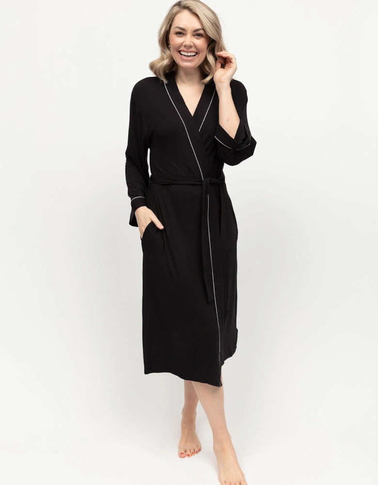 Parker Black Jersey Long Sleeve Long Dressing Gown - Black