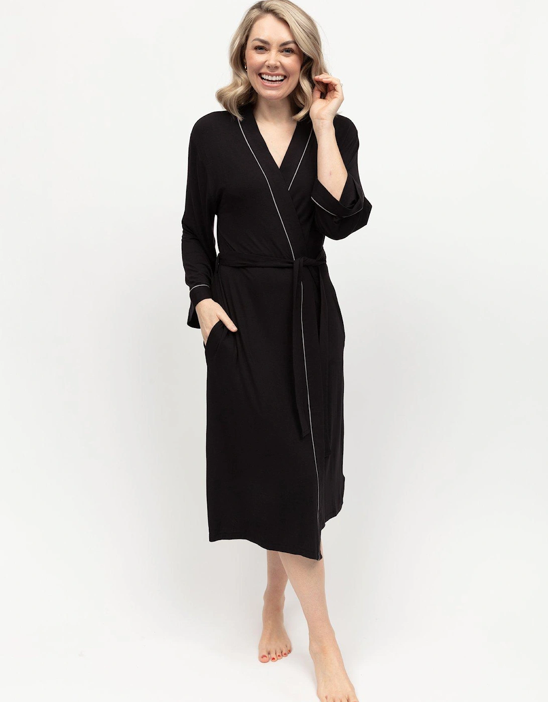 Parker Black Jersey Long Sleeve Long Dressing Gown - Black, 2 of 1