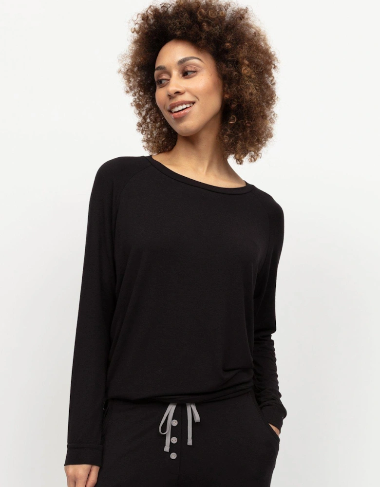 Parker Black Slouch Jersey Long Sleeve Pyjama Top - Black