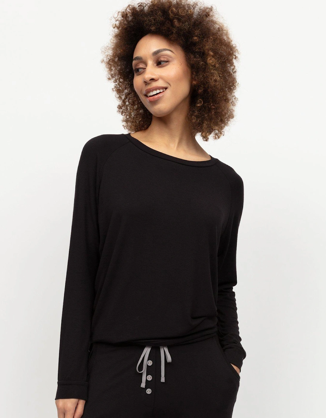 Parker Black Slouch Jersey Long Sleeve Pyjama Top - Black, 2 of 1