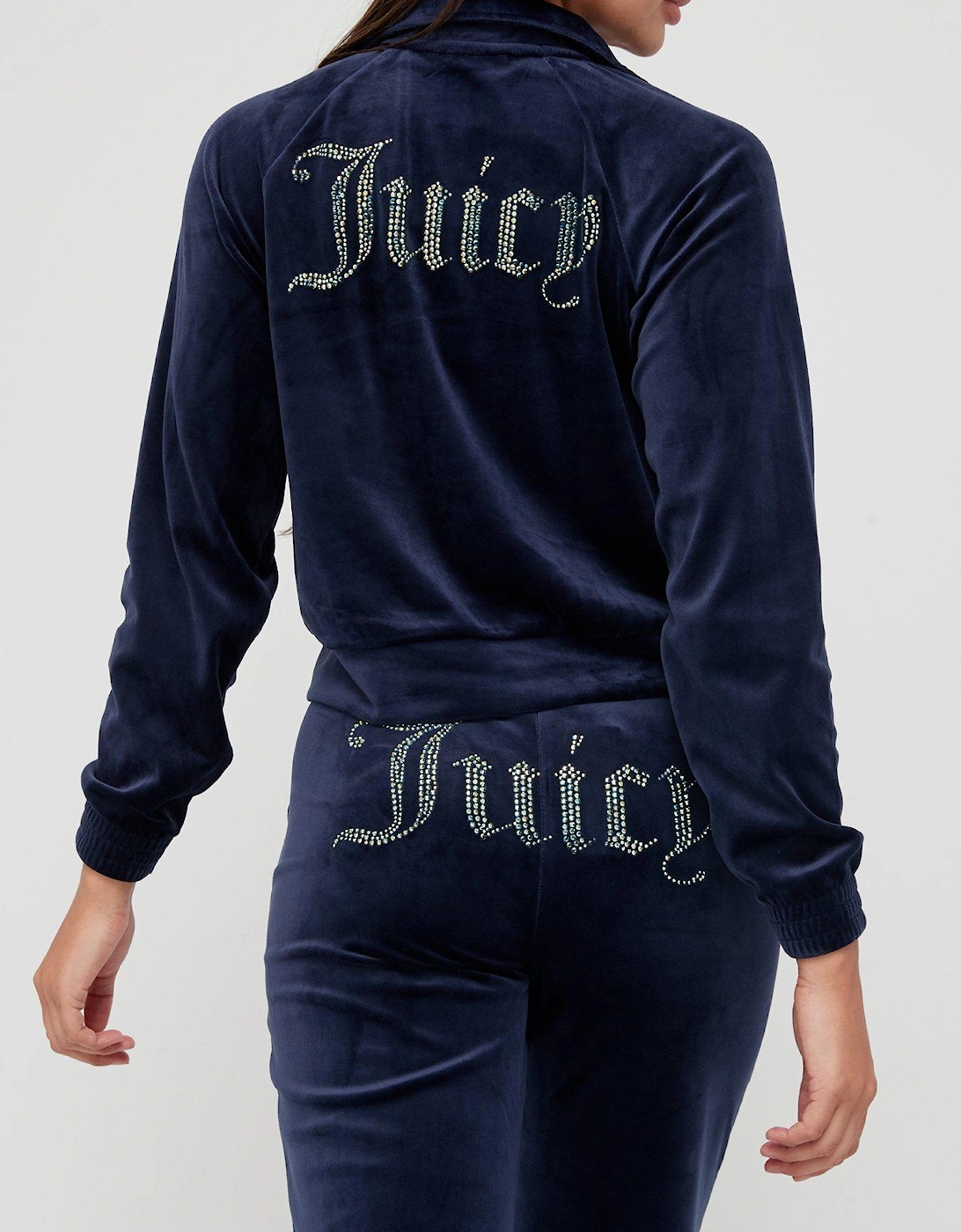 Diamante Back Logo Velour Track Top Jacket - Navy, 5 of 4