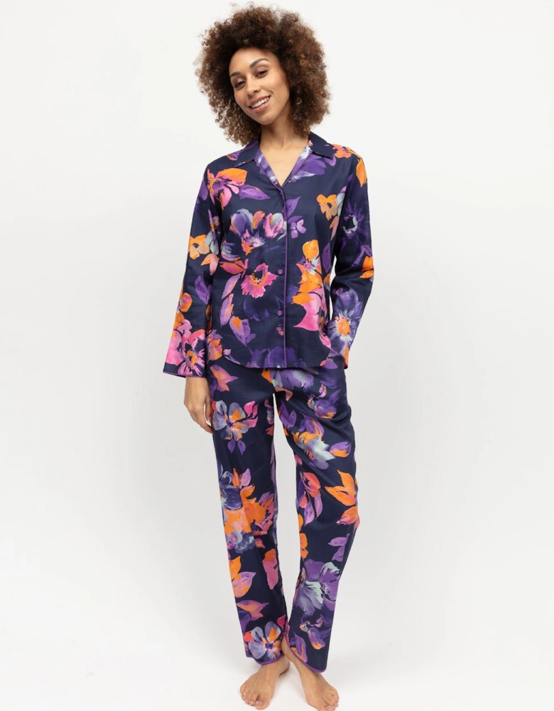 Edie Floral Print Long Sleeve Pyjama Set - Navy