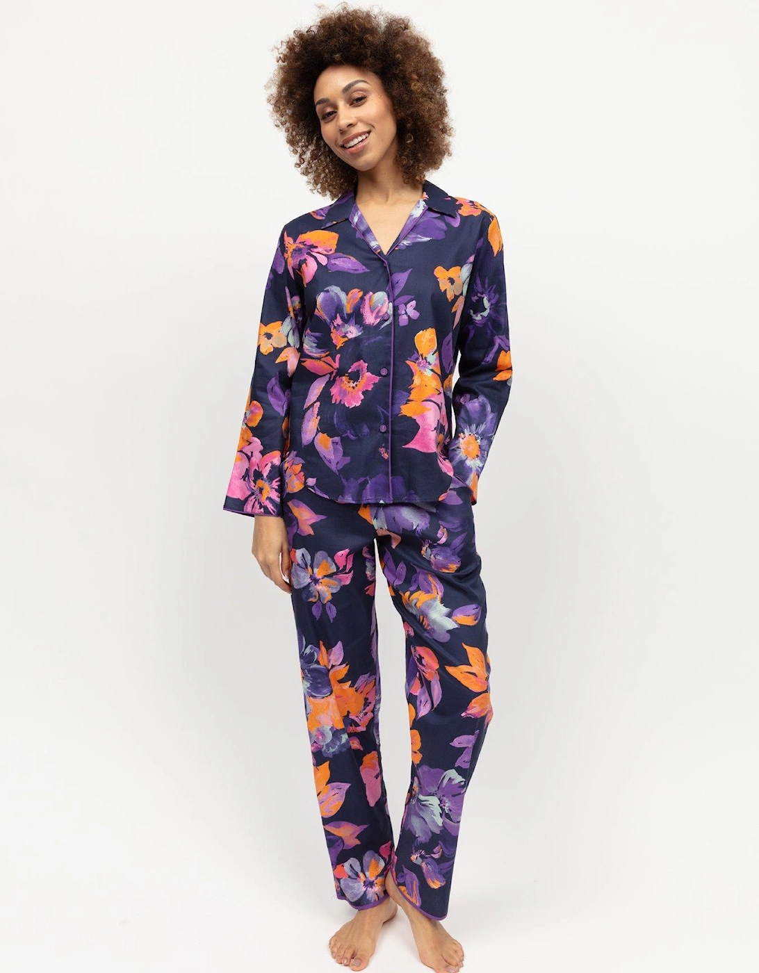 Edie Floral Print Long Sleeve Pyjama Set - Navy, 2 of 1