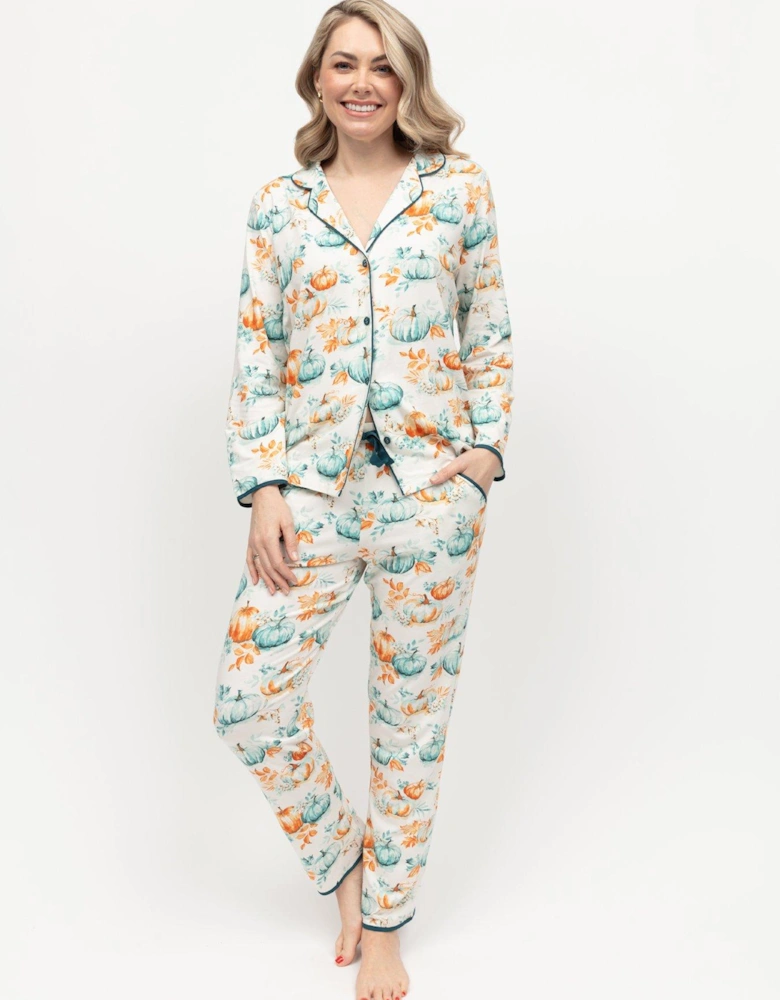 Goldie Cream Pumpkin Printed Jersey Pyjama Set - Cream