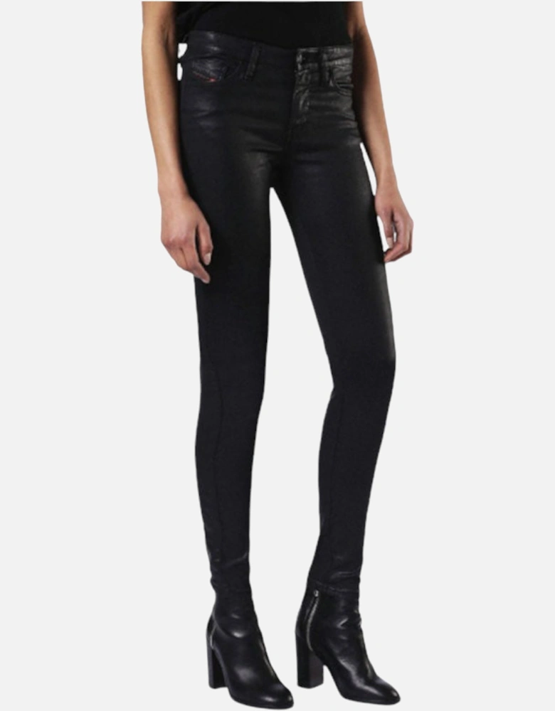 SKINZEE 0662E Womens Denim Jeans Super Slim Skinny Zip Fly Shiny Black