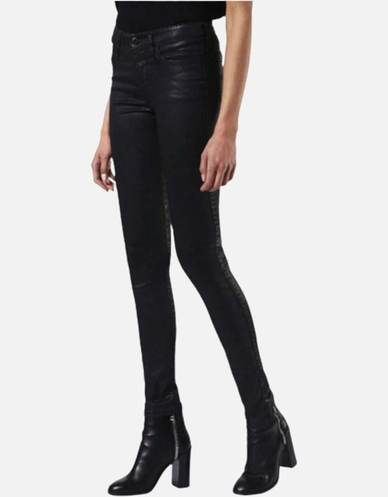 SKINZEE 0662E Womens Denim Jeans Super Slim Skinny Zip Fly Shiny Black