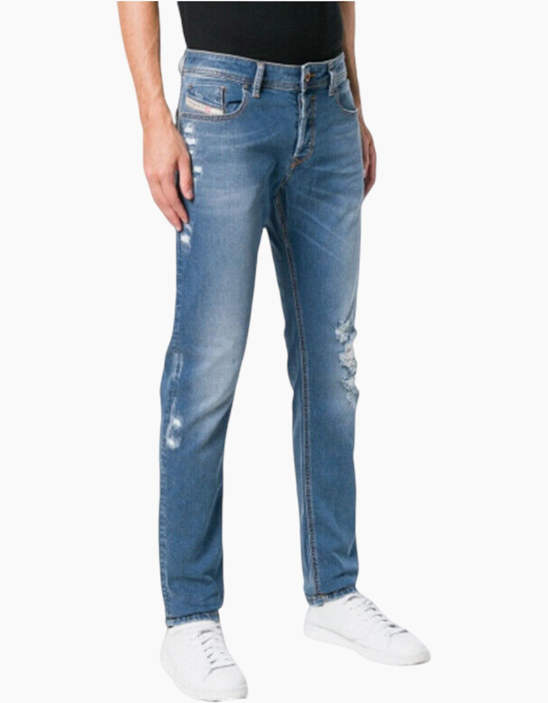 Diesel Men's Blue Sleenker 085Ah Denim Jeans Distressed Lyocell Stretch Slim Skinny  32/32 W32 L32