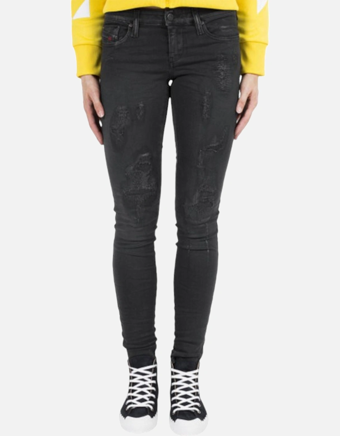 Women's DIESEL SKINZEE LOW 0857J Womens Jeans Slim Fit DNA Casual Distressed Denim Pants - Black - Size: 10/32in