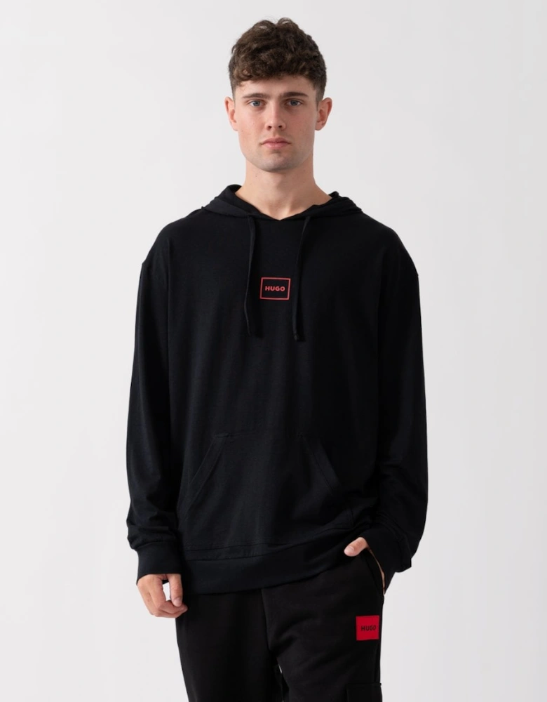 HUGO Laze Mens Stretch-Cotton Relaxed Fit Hoodie with Logo Print