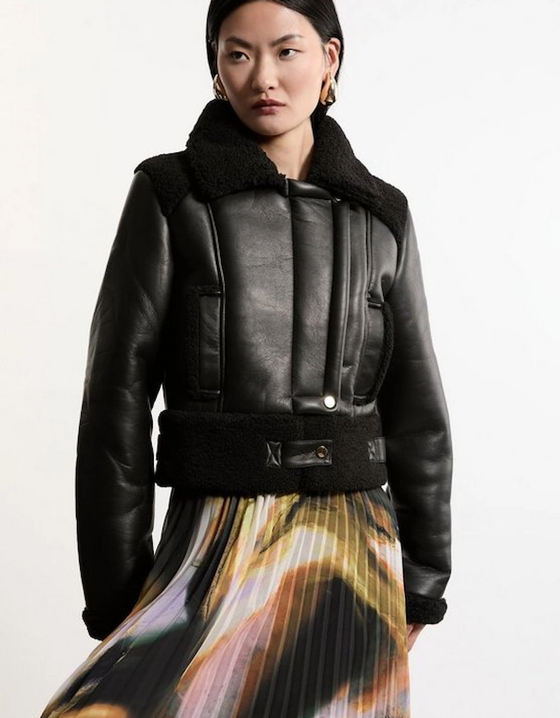 Faux Fur Aviator Crop Jacket, 2 of 1