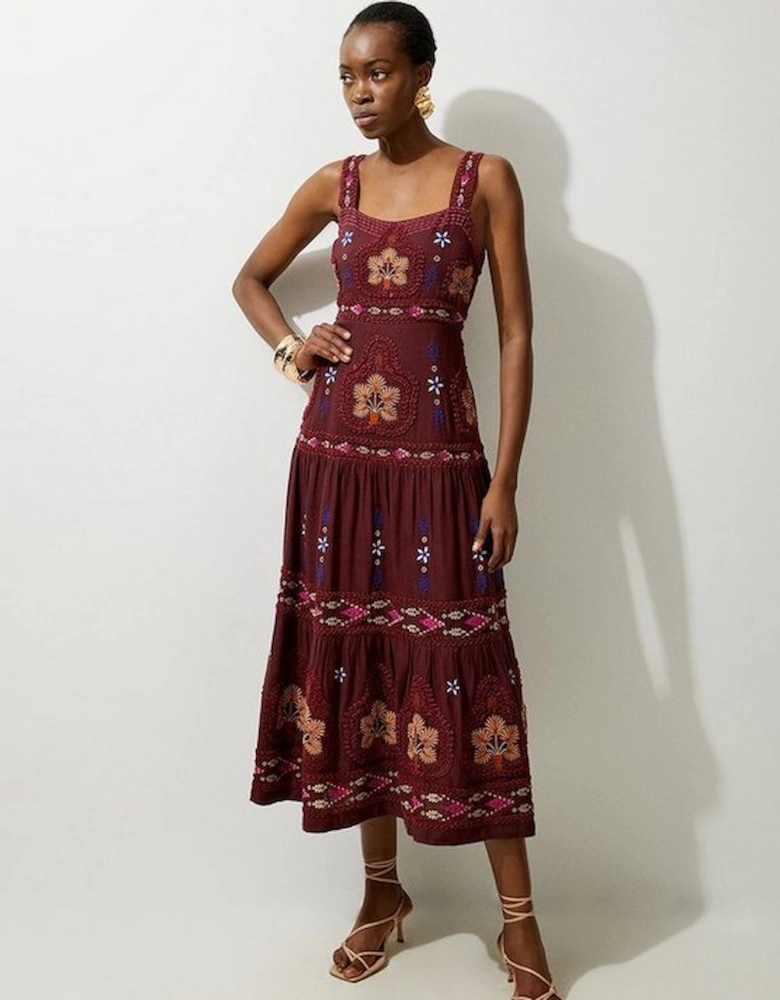 Petite Cotton Embroidered Strappy Woven Maxi Dress