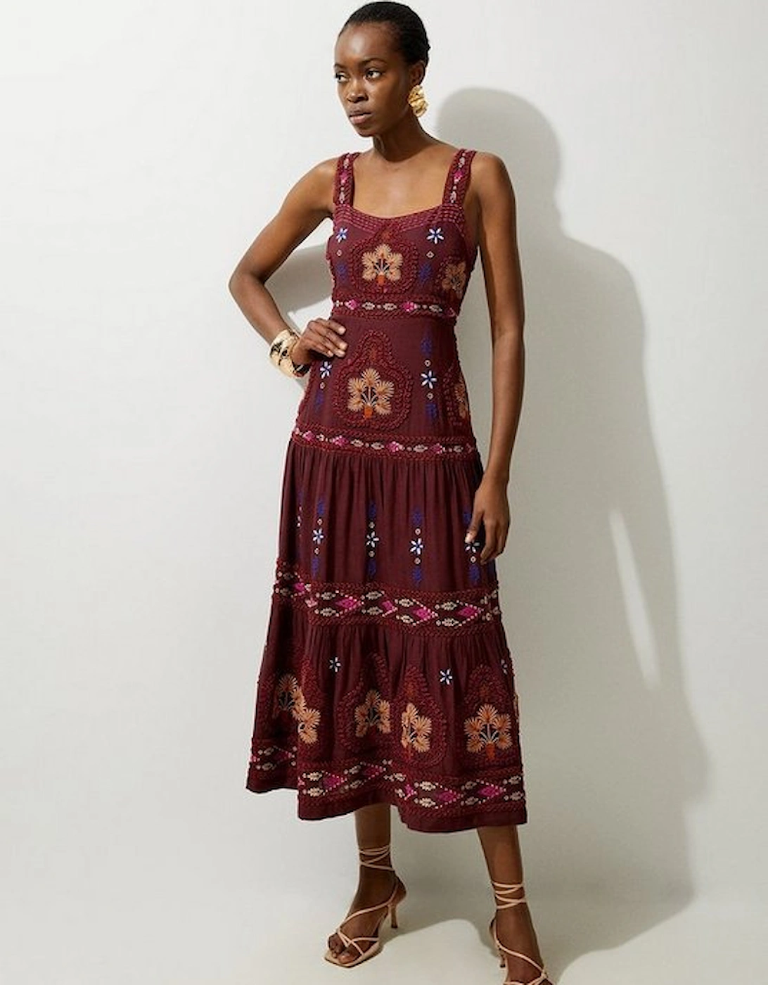 Petite Cotton Embroidered Strappy Woven Maxi Dress, 4 of 3