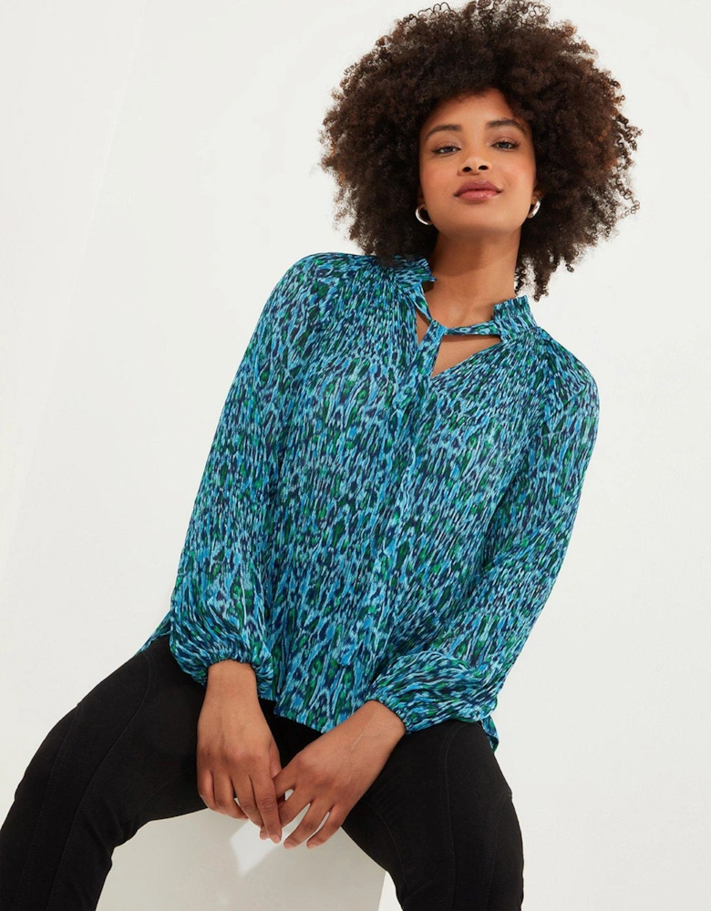 Printed Plisse Blouse - Blue