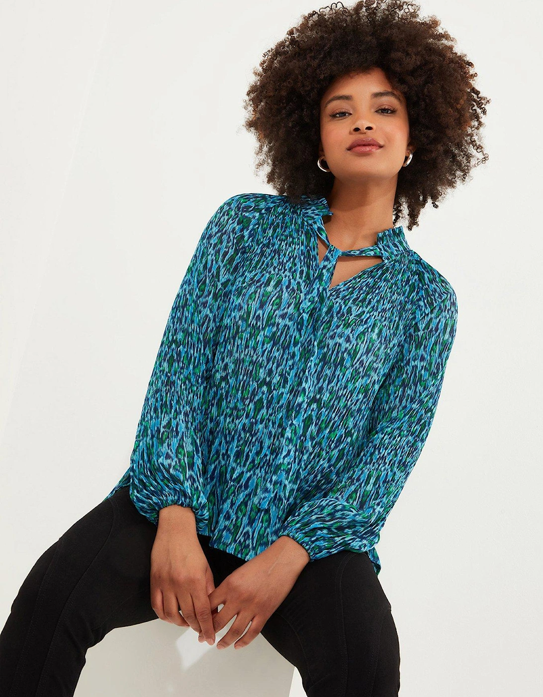 Printed Plisse Blouse - Blue, 6 of 5