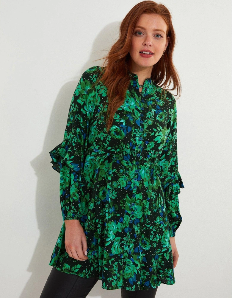 Winter Florals Tunic Dress - Bright Green