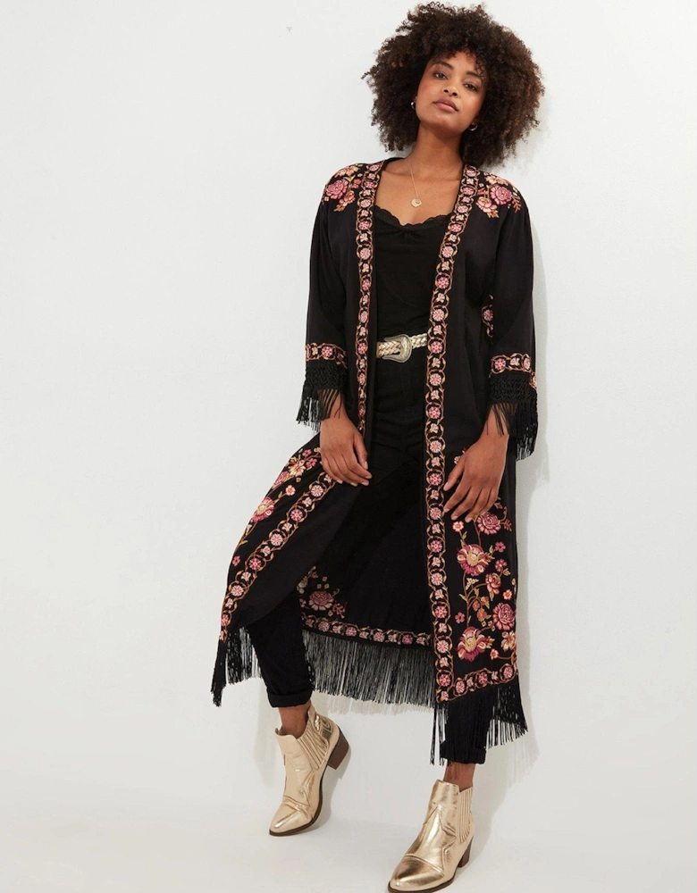 Embroidered Kimono - Black