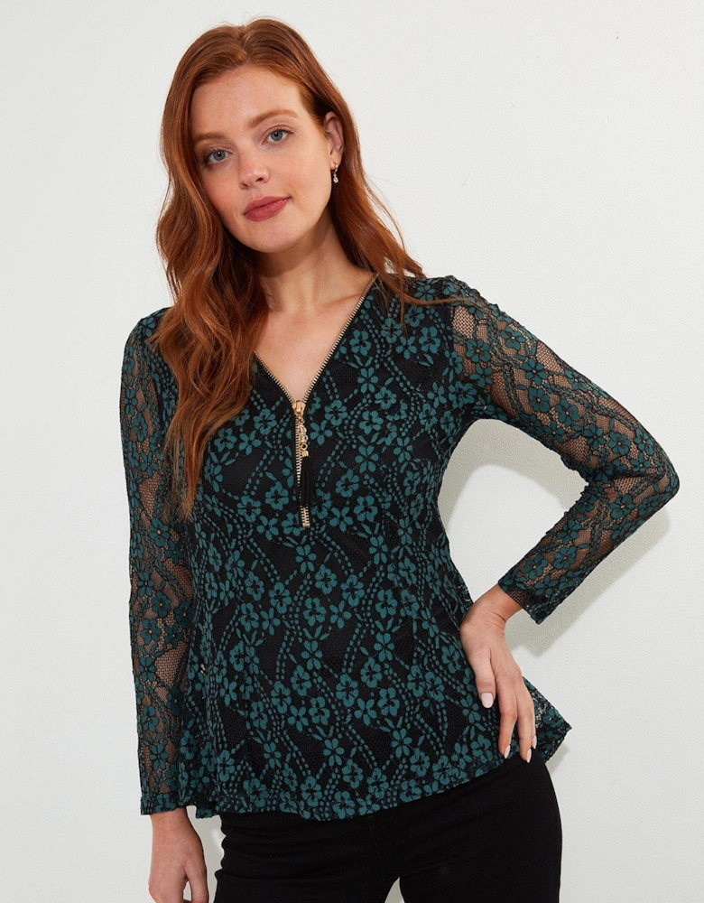 Lace Zip Top - Green