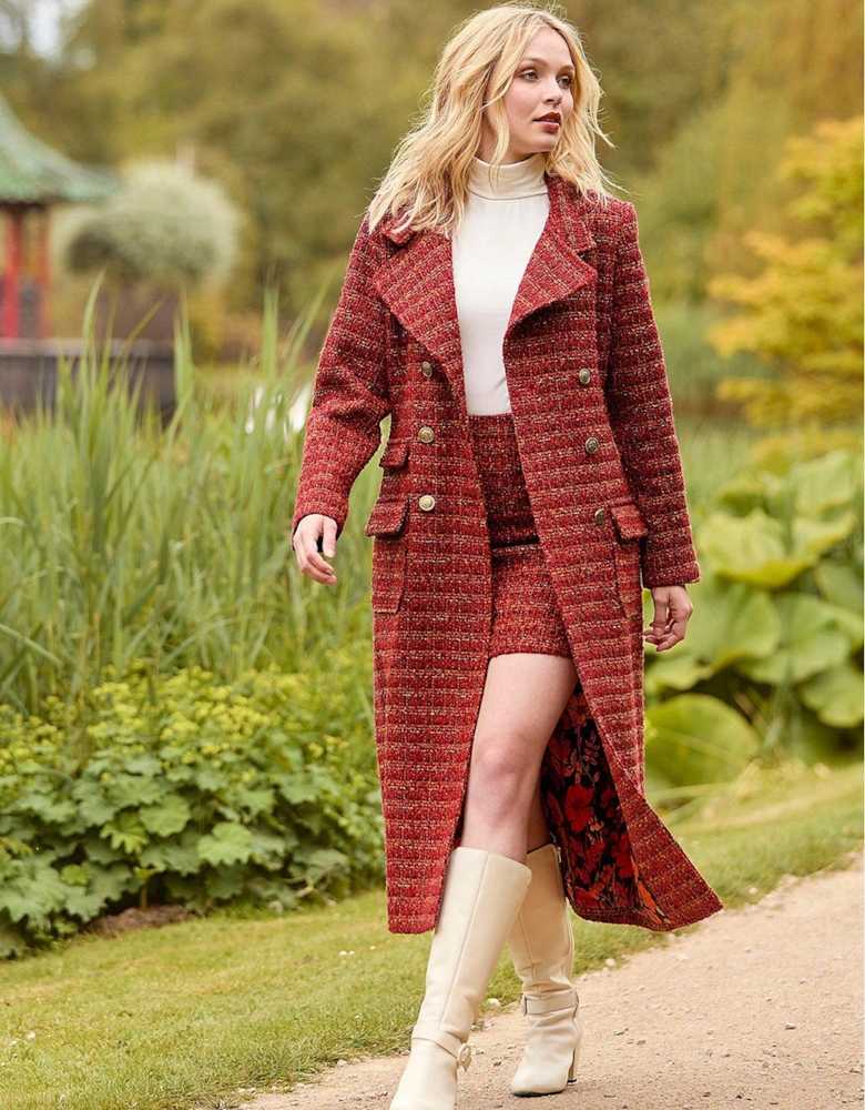 Maya Tweed Maxi Coat - Orange