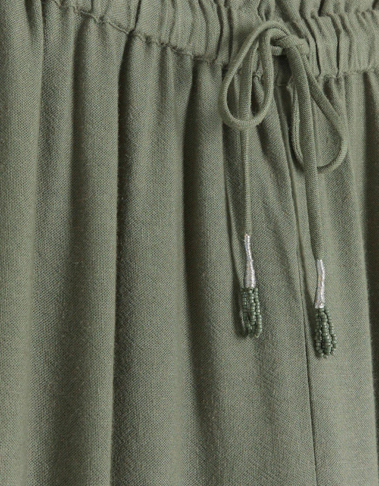 Linen Broderie Trouser - Khaki