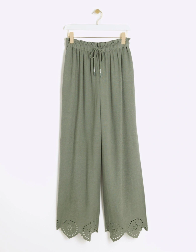 Linen Broderie Trouser - Khaki