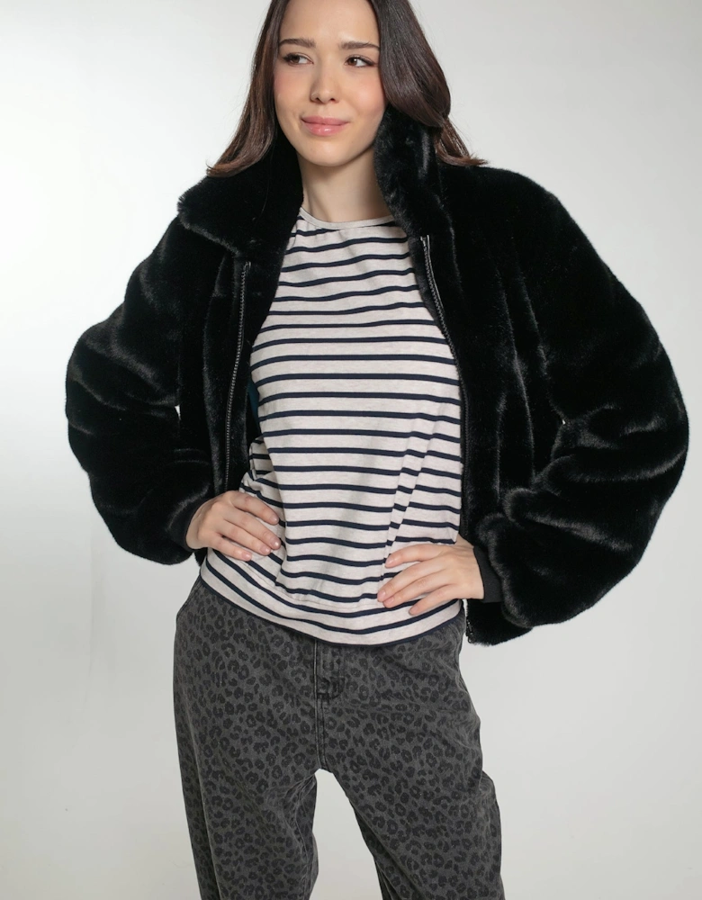 BEATRIX FAUX FUR BOMBER IN BLACK