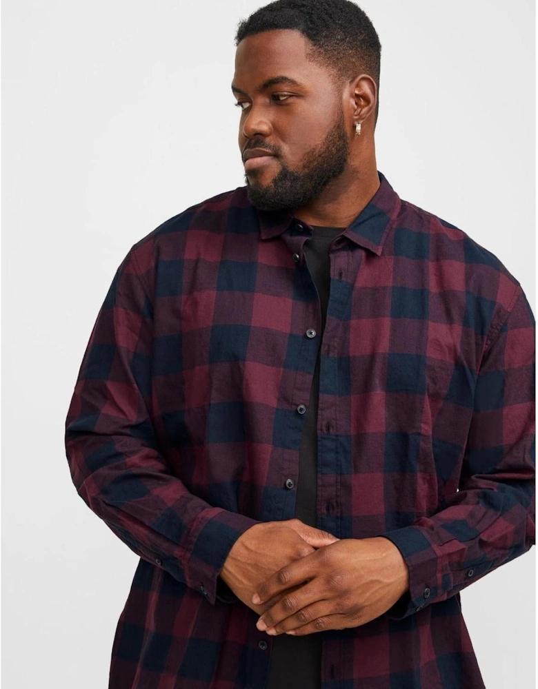 Mens Gingham Big & Tall Twill Long Sleeve Checked Shirt