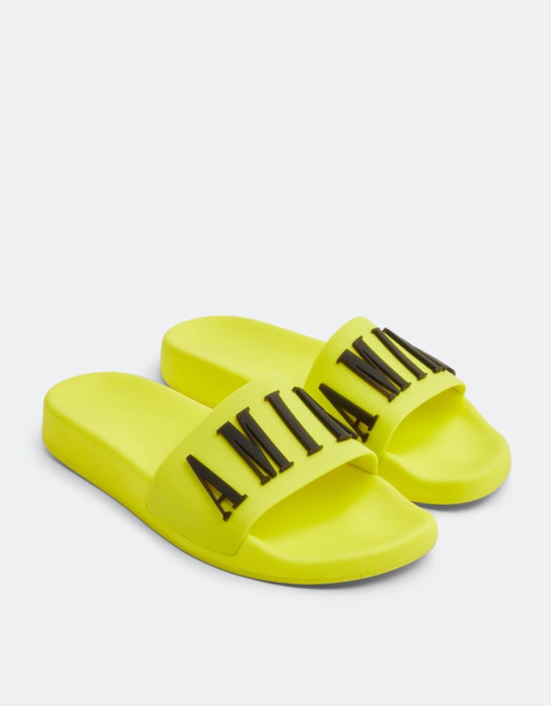 Core Logo Embossed Sliders in Yellow/Black