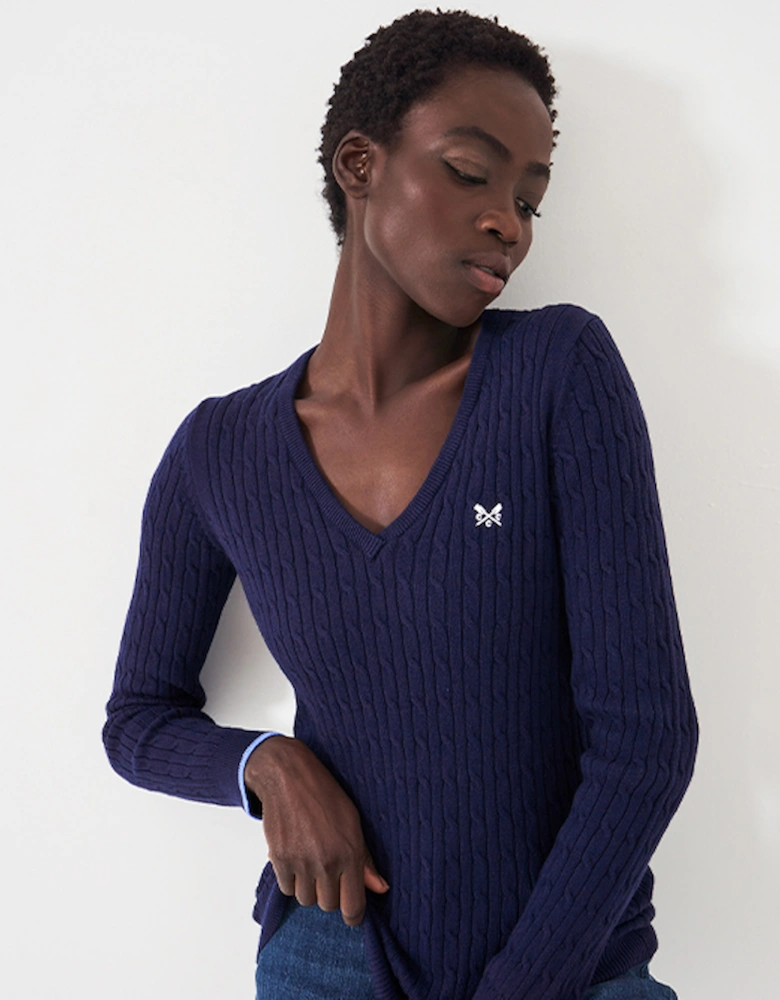 Women's Heritage V-Neck Cable Jumper Navy