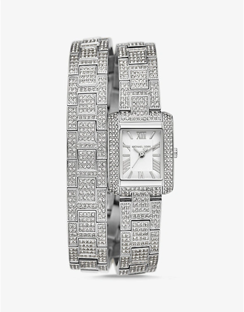 Petite Emery Pavé Silver-Tone Double Wrap Watch