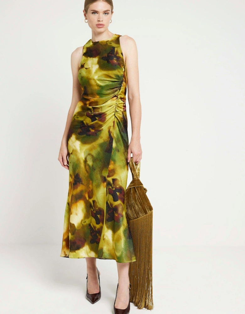 Ruched Detail Midi Dress - Green
