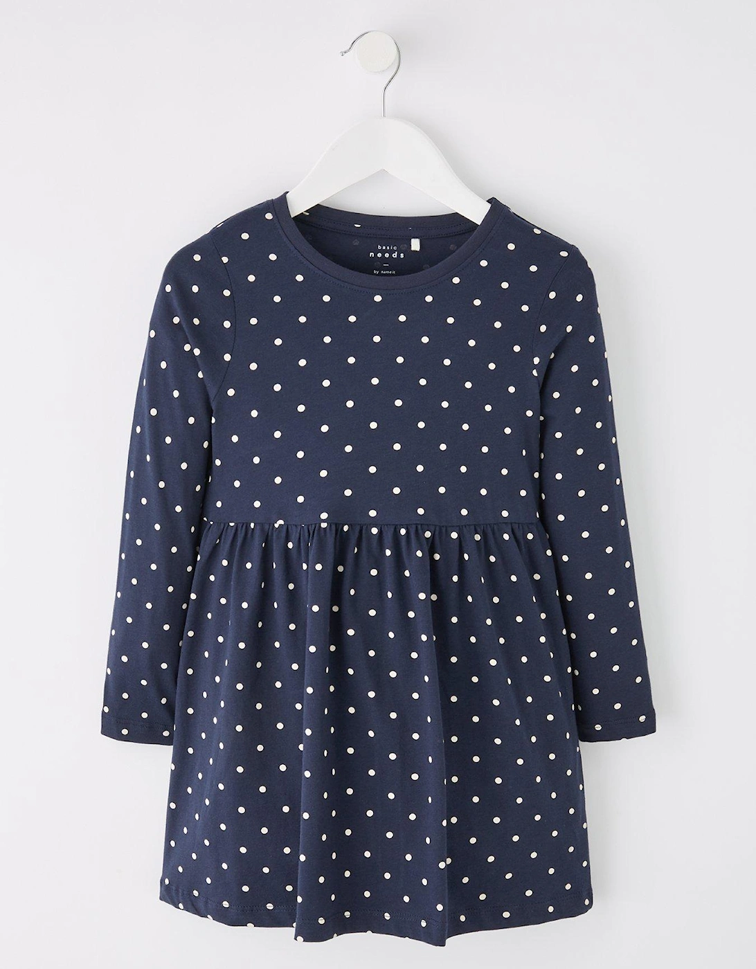 Mini Girls Spot Jersey Long Sleeve Dress - Dark Sapphire, 5 of 4