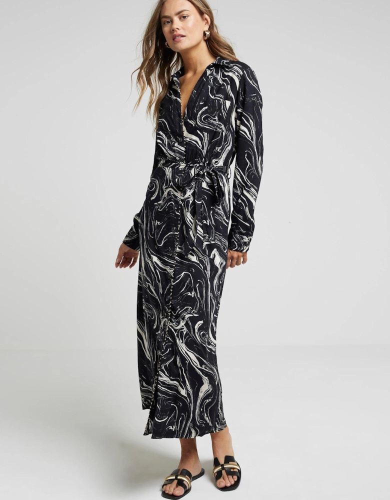 Midi Marble Shirt Dress - Black