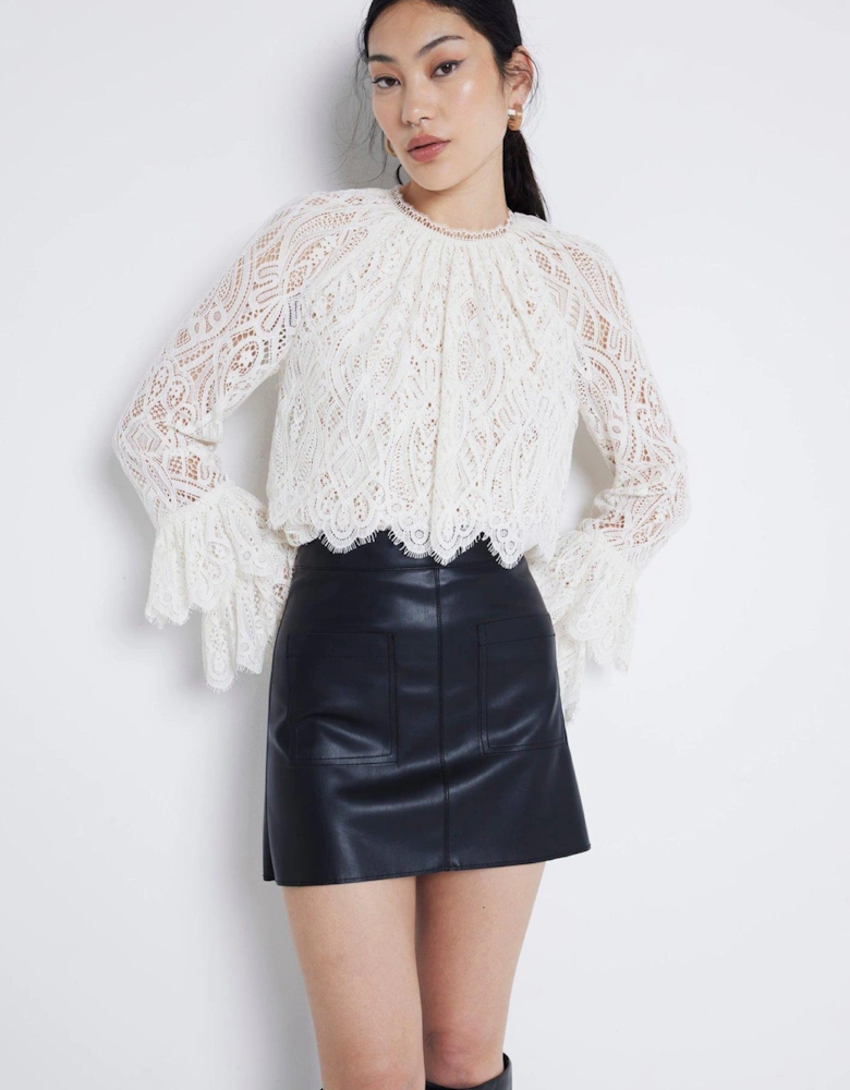 Faux Leather Patch Pocket Mini Skirt - Black