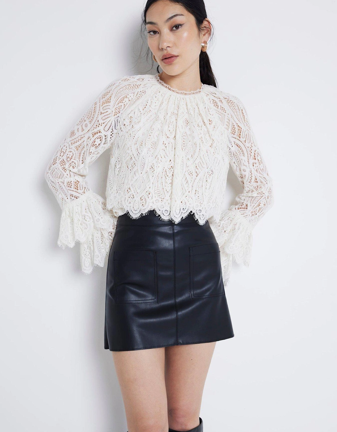 Faux Leather Patch Pocket Mini Skirt - Black, 6 of 5