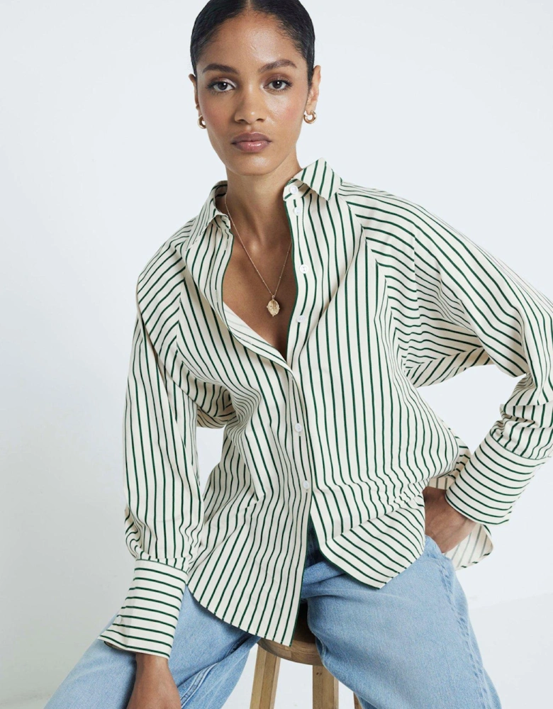 Cinched Waist Poplin Shirt - Medium Green