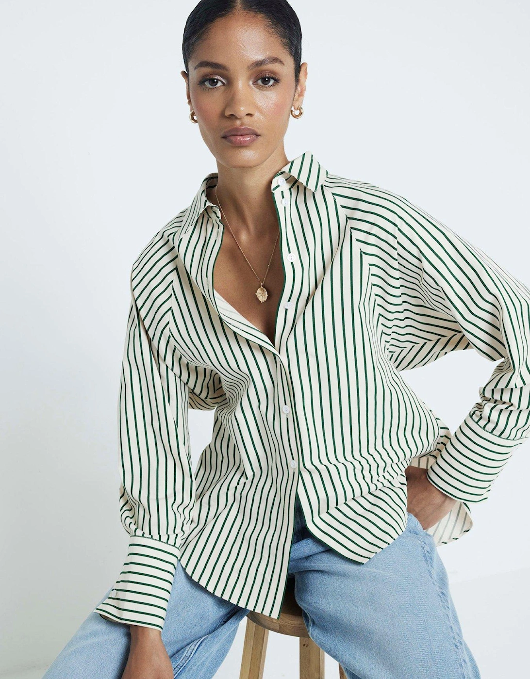 Cinched Waist Poplin Shirt - Medium Green, 7 of 6
