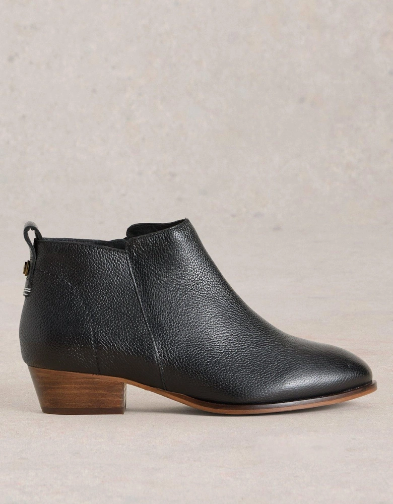 Wide Fit Leather Ankle Boot - Black