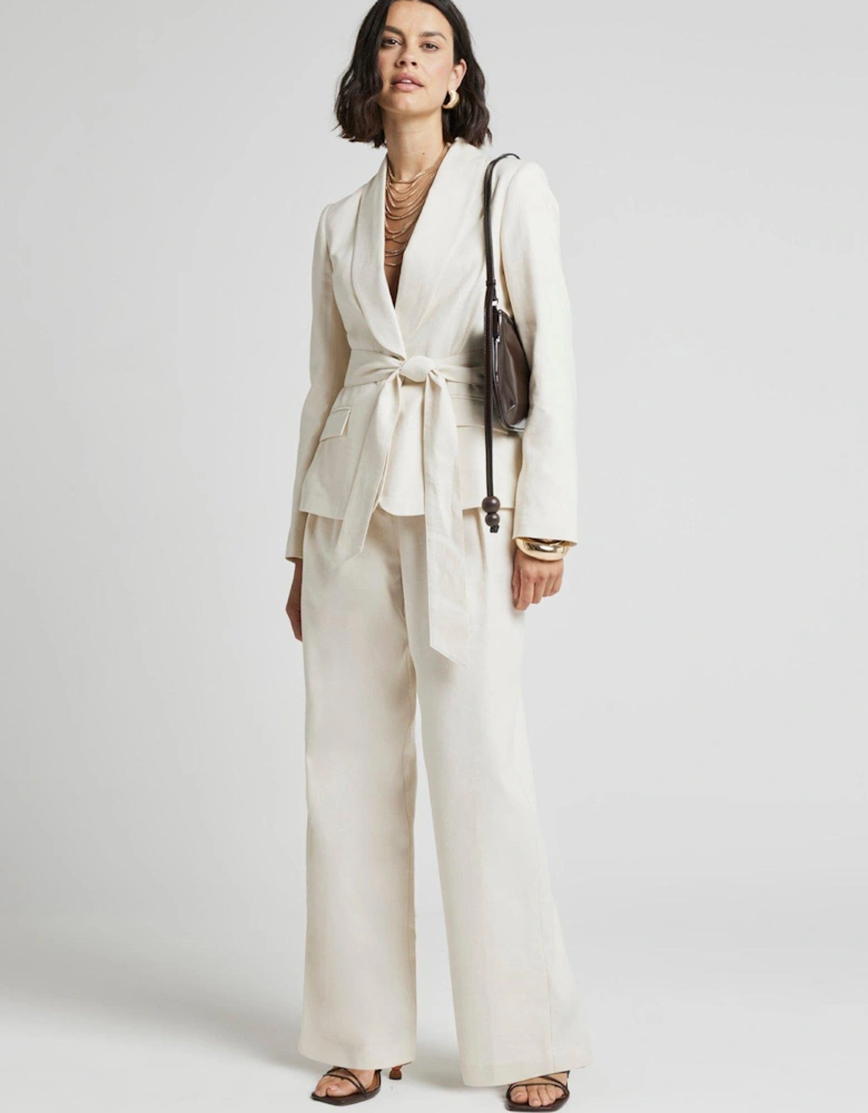 Belted Wide Leg Trouser - Cream