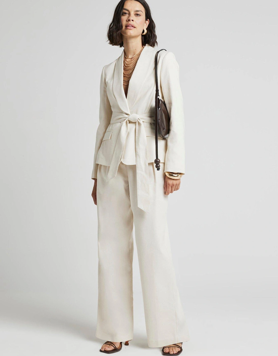 Belted Wide Leg Trouser - Cream, 7 of 6