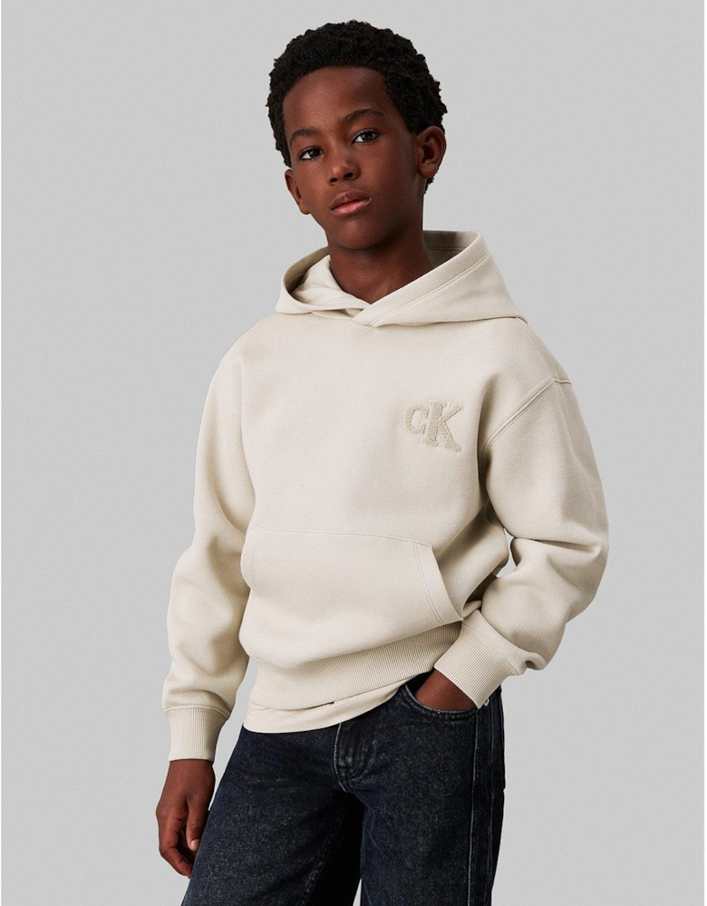 Boys Bonded Pique Mono Hoodie - Beige