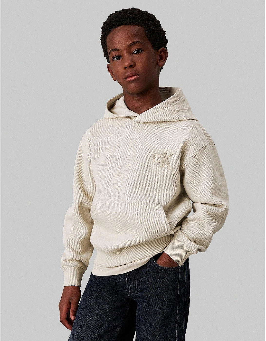 Boys Bonded Pique Mono Hoodie - Beige, 3 of 2