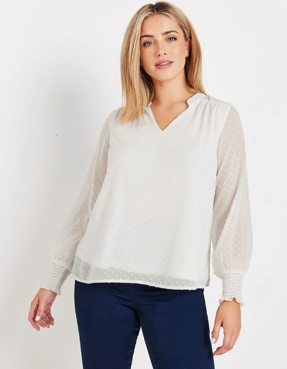 Long Sleeve Spot Detail Blouse, 2 of 1