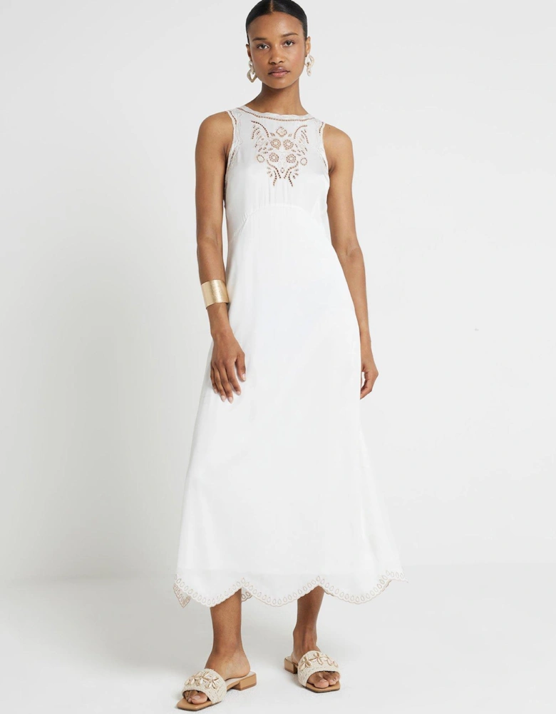 Cutwork Midi Dress - White