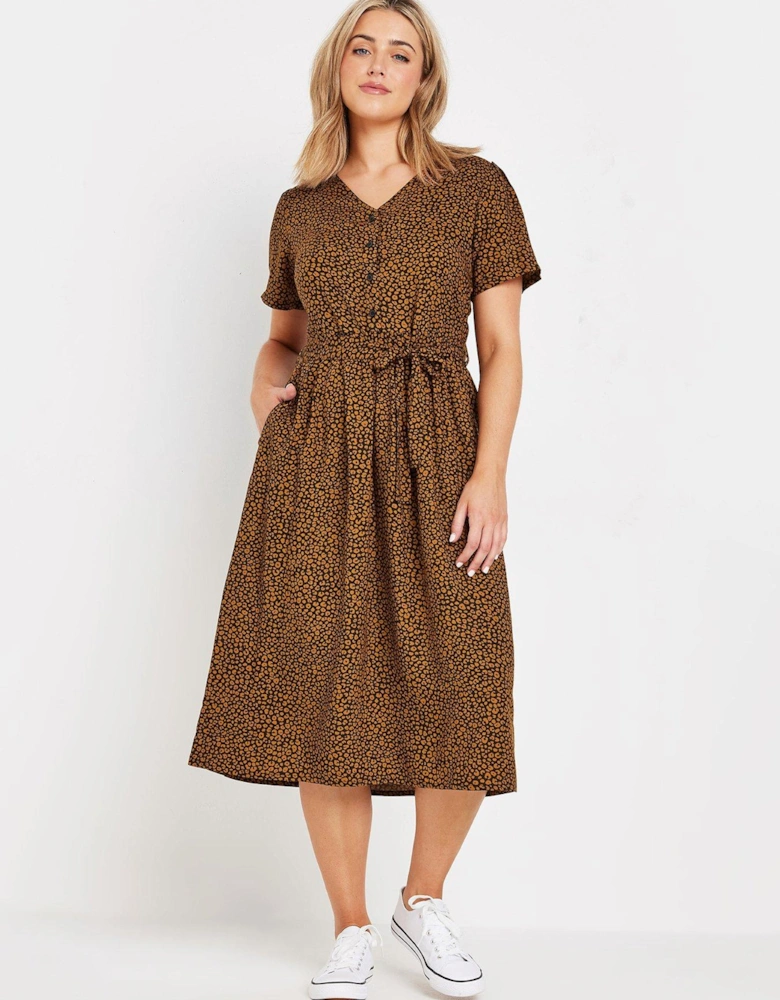 Animal Print Half Placket Midi Dress