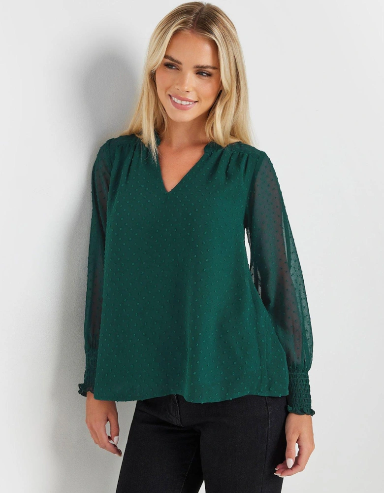 Petite Long Sleeve Spot Detail Blouse