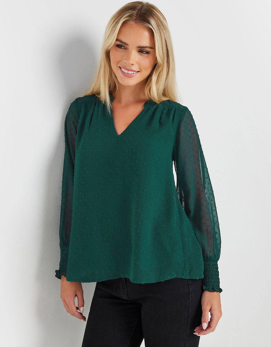 Petite Long Sleeve Spot Detail Blouse, 2 of 1