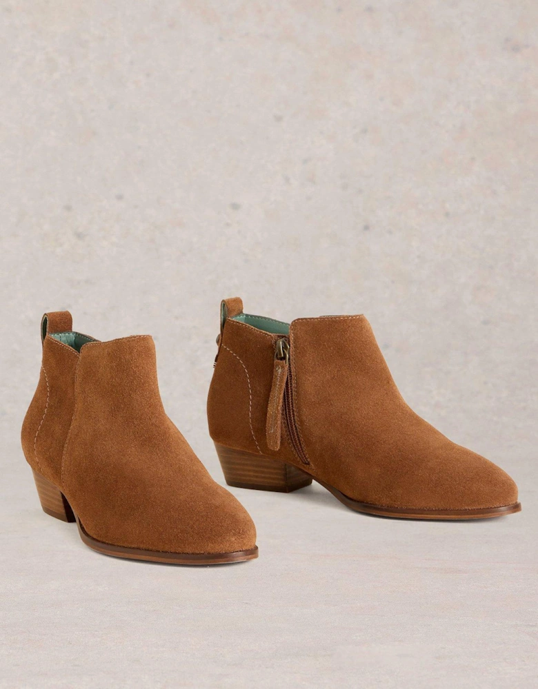 Wide Fit Suede Ankle Boot - Brown