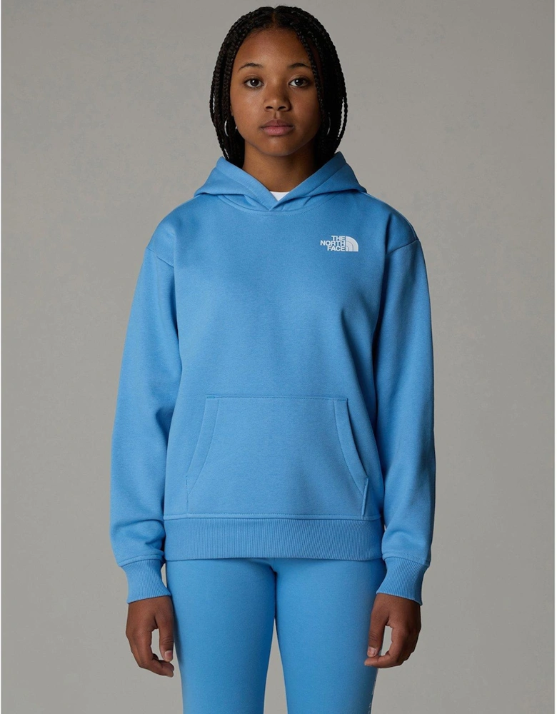 Junior Girls Vertical Graphic Oversized Hoodie - Blue